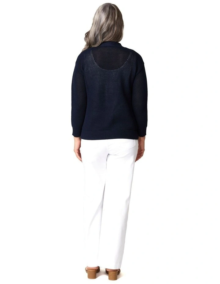 Seacliff Eyelet Button Cardigan in Blue image 2