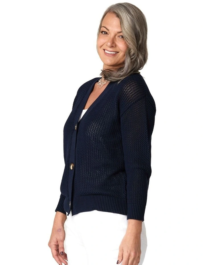 Seacliff Eyelet Button Cardigan in Blue image 3