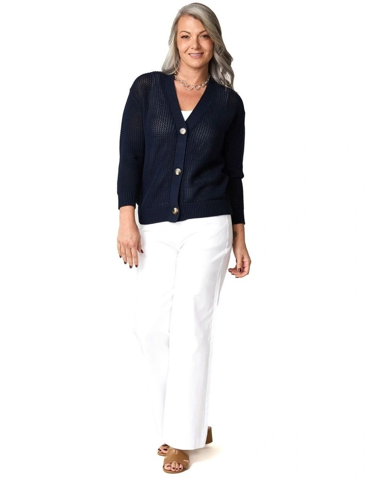 Seacliff Eyelet Button Cardigan in Blue image 4