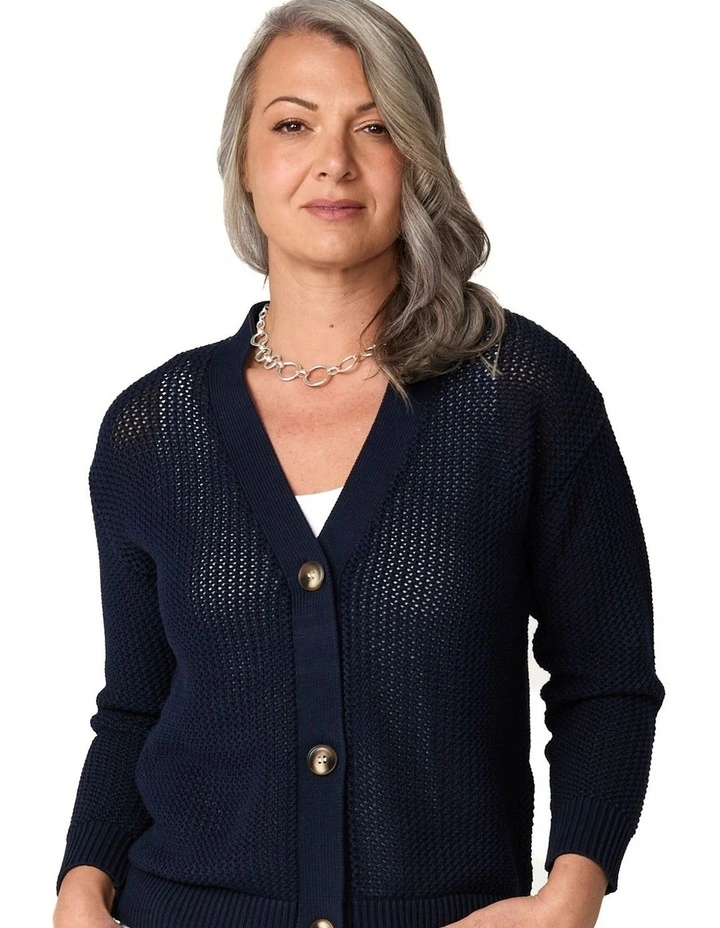 Seacliff Eyelet Button Cardigan in Blue image 5