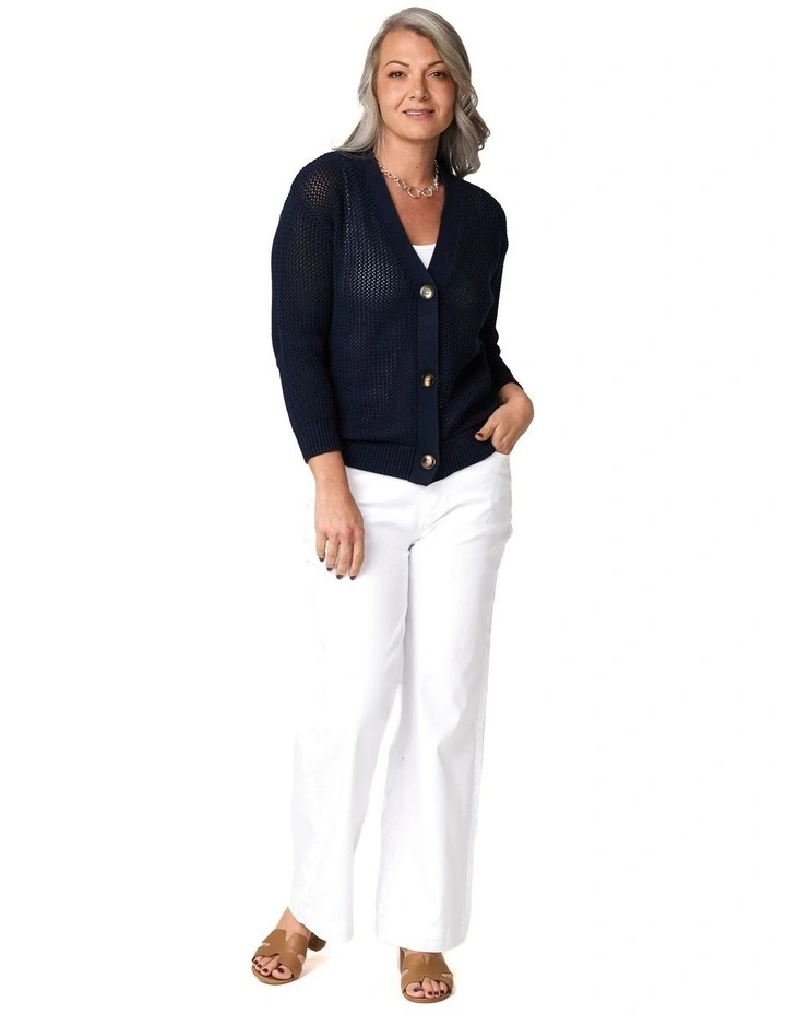 Seacliff Eyelet Button Cardigan in Blue image 6