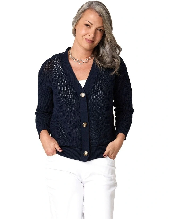 Seacliff Eyelet Button Cardigan in Blue image 7