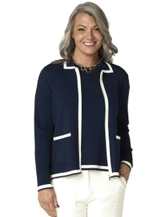 Otis Contrast Trim Zip Cardigan in Blue