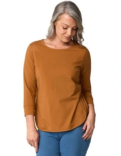 Eternity Modal Cotton 3/4 Sleeve Top in Brown