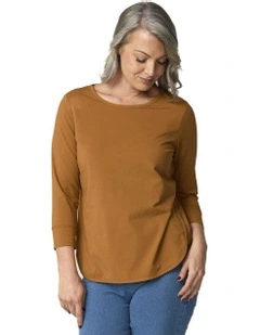 Eternity Modal Cotton 3/4 Sleeve Top in Brown
