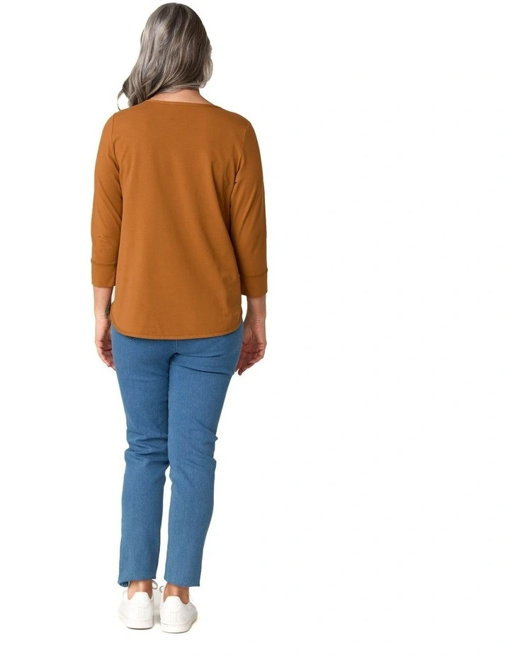 Eternity Modal Cotton 3/4 Sleeve Top in Brown image 2