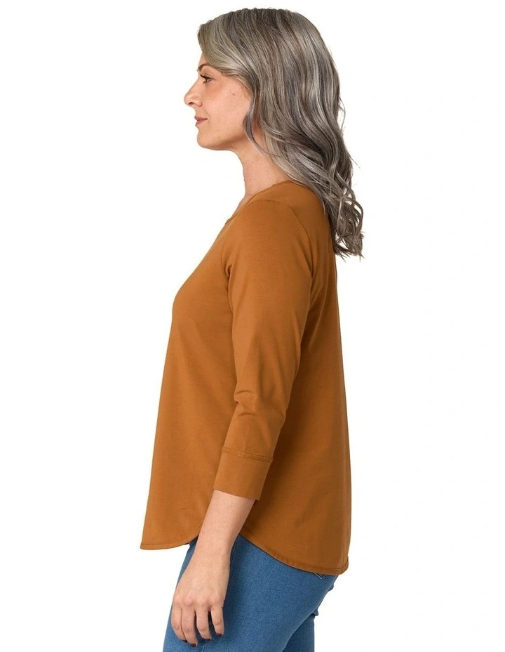 Eternity Modal Cotton 3/4 Sleeve Top in Brown image 3