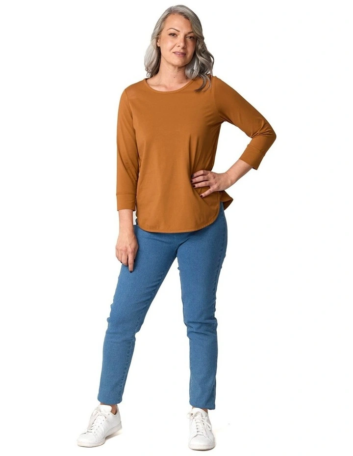 Eternity Modal Cotton 3/4 Sleeve Top in Brown image 4