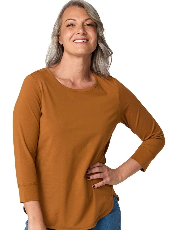Eternity Modal Cotton 3/4 Sleeve Top in Brown image 5
