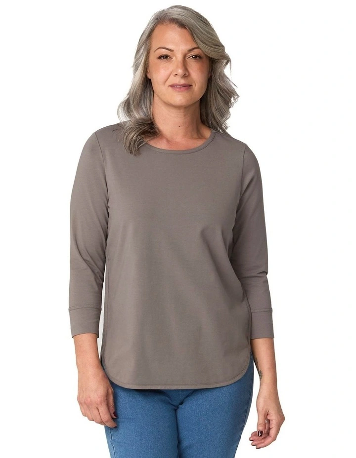 Eternity Modal Cotton 3/4 Sleeve Top in Grey image 1