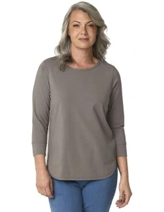 Eternity Modal Cotton 3/4 Sleeve Top in Grey