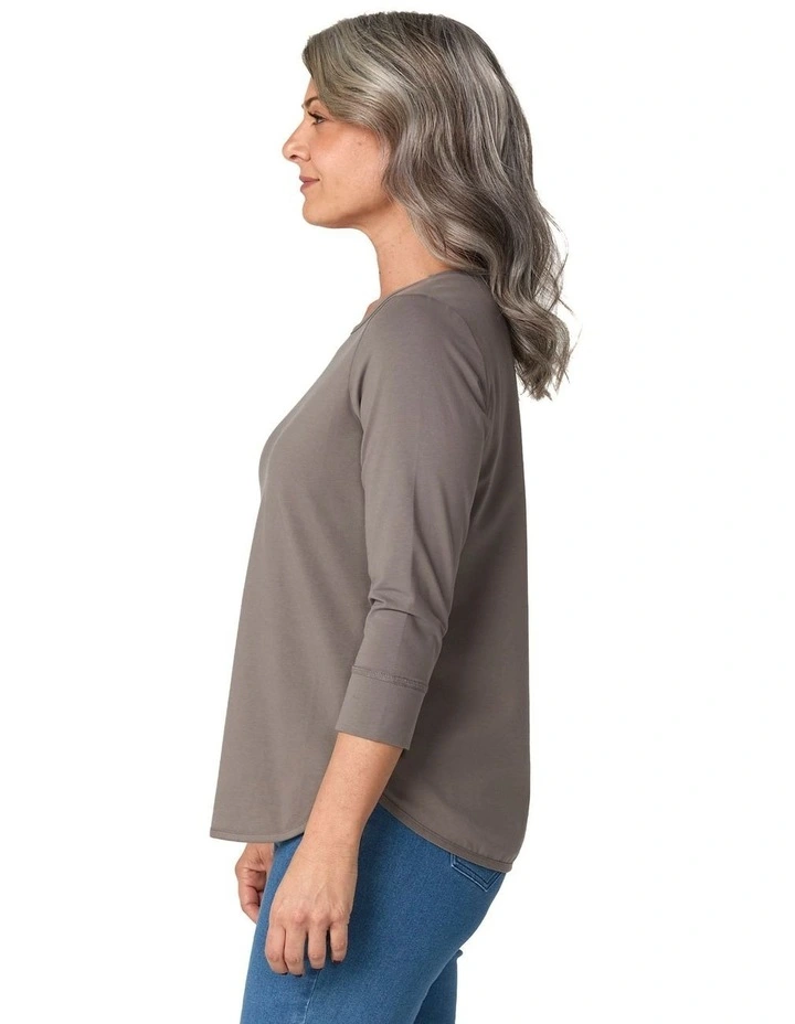 Eternity Modal Cotton 3/4 Sleeve Top in Grey image 3