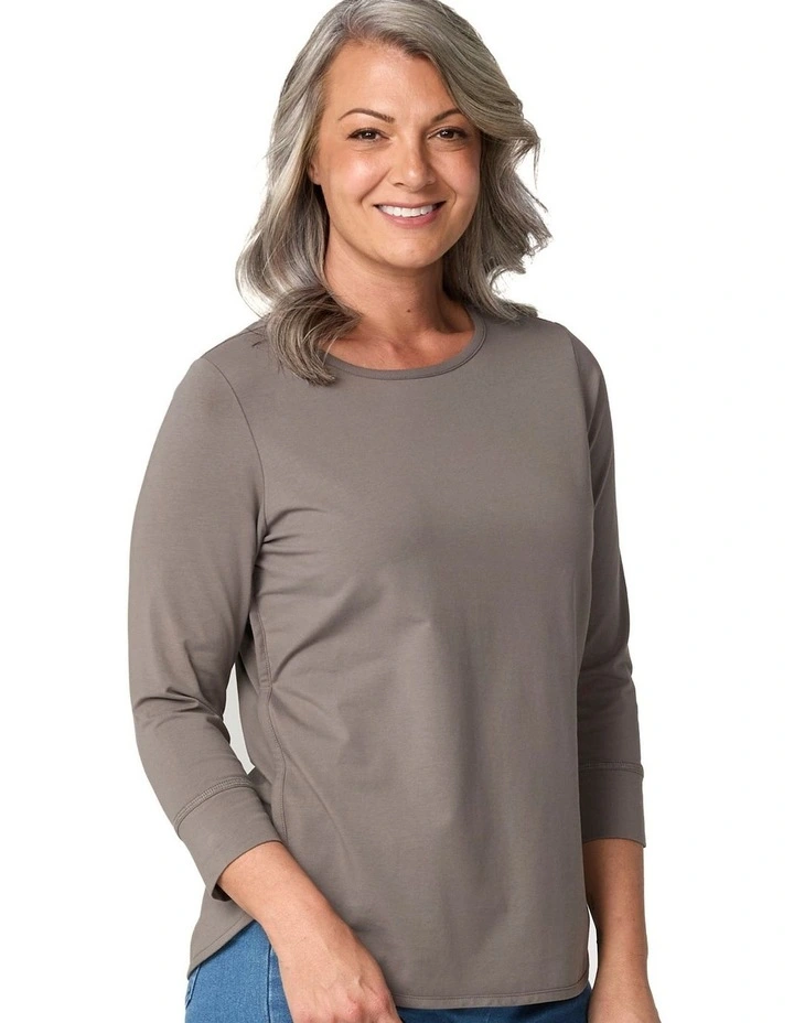 Eternity Modal Cotton 3/4 Sleeve Top in Grey image 5