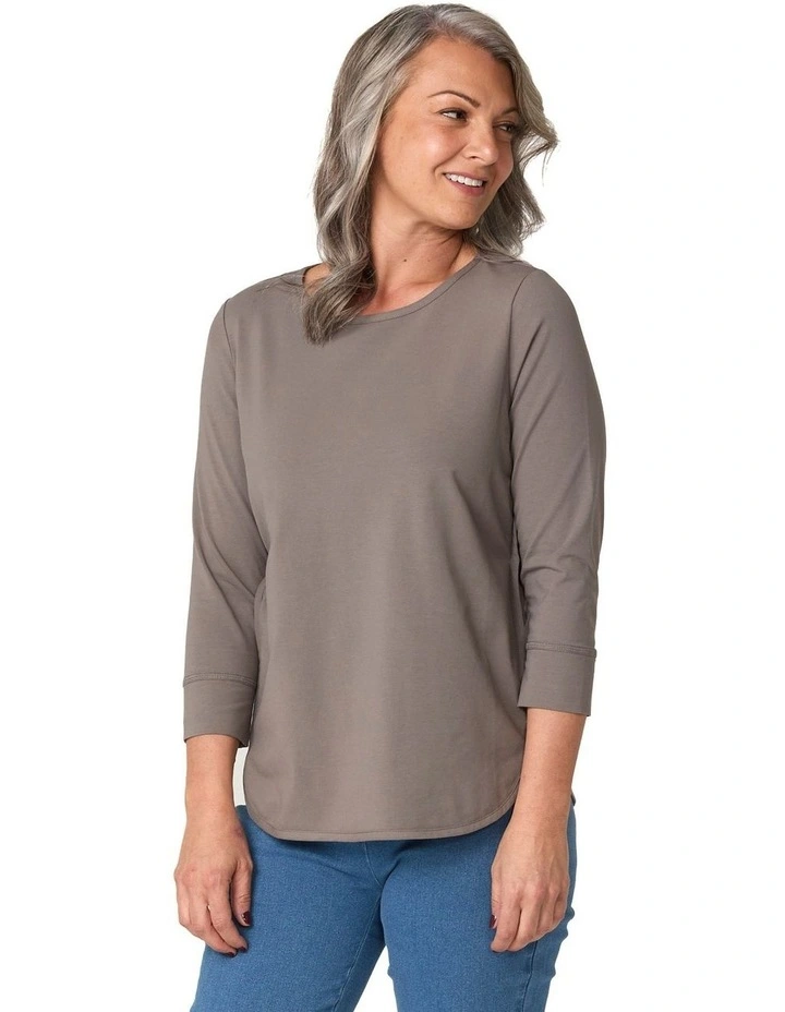 Eternity Modal Cotton 3/4 Sleeve Top in Grey image 7