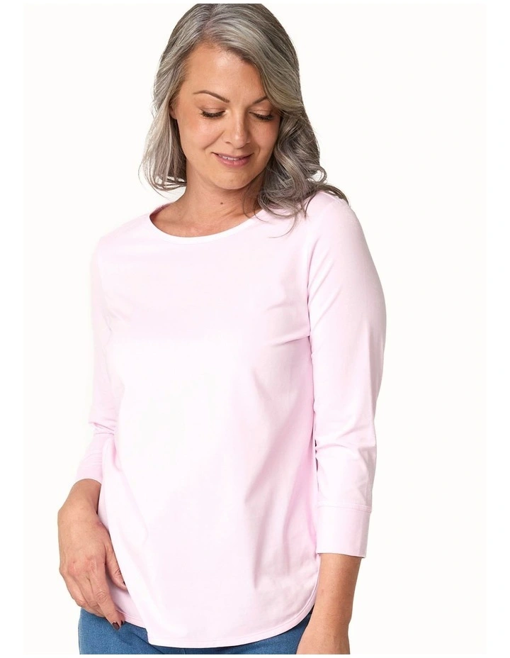Eternity Cotton 3/4 Sleeve Top in Pink image 5