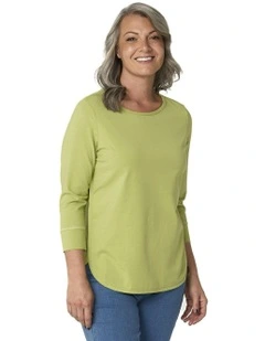 Eternity Cotton 3/4 Sleeve Top in Green