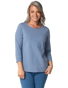 Eternity Cotton 3/4 Sleeve Top in Blue