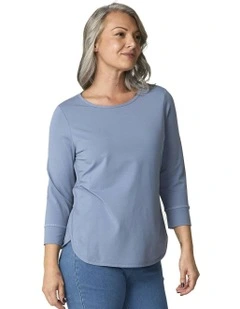 Eternity Cotton 3/4 Sleeve Top in Blue