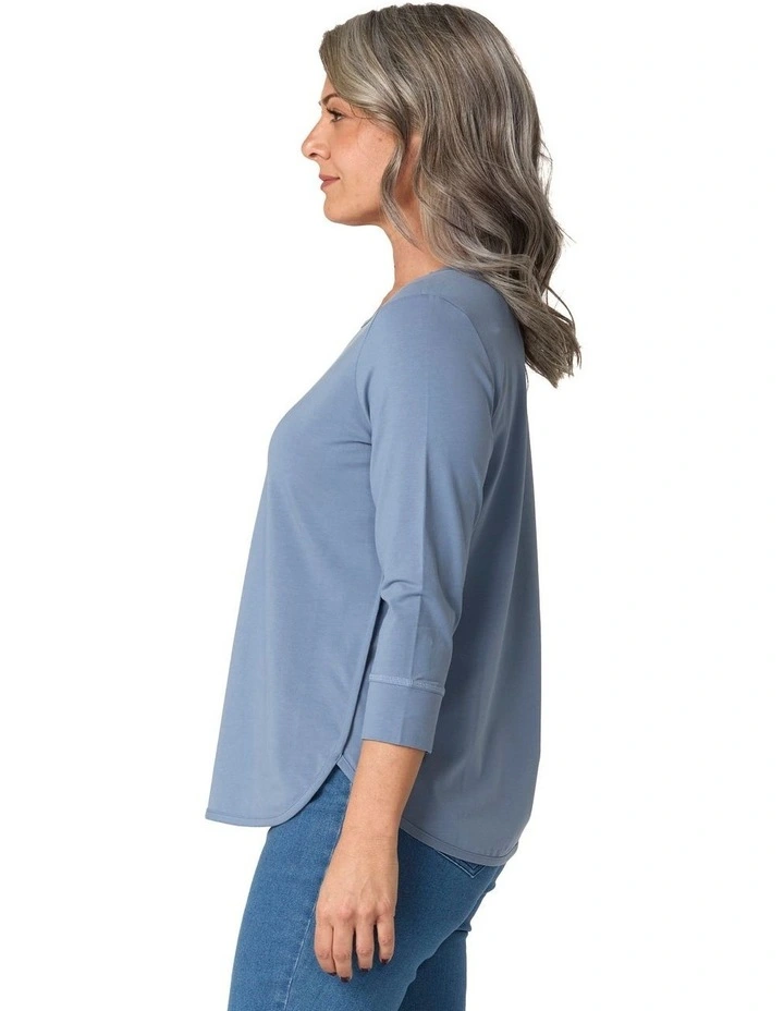 Eternity Cotton 3/4 Sleeve Top in Blue image 3