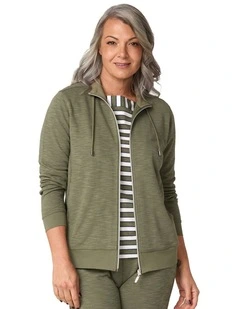Retreat Top Stitch Zip Up Jacket in Olive