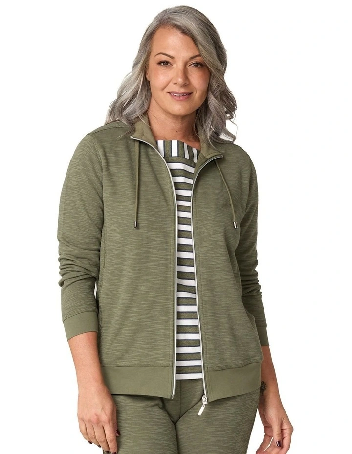 Retreat Top Stitch Zip Up Jacket in Olive image 1