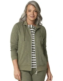 Retreat Top Stitch Zip Up Jacket in Olive