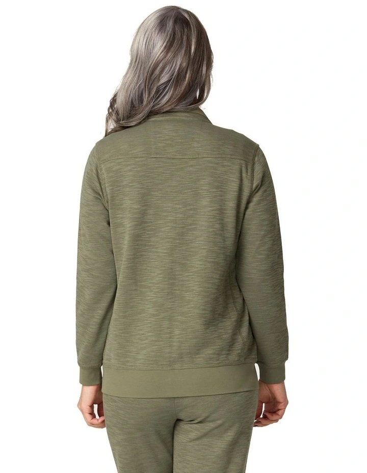 Retreat Top Stitch Zip Up Jacket in Olive image 2