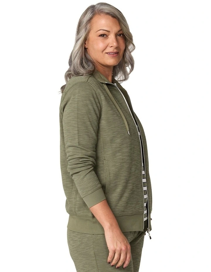 Retreat Top Stitch Zip Up Jacket in Olive image 3