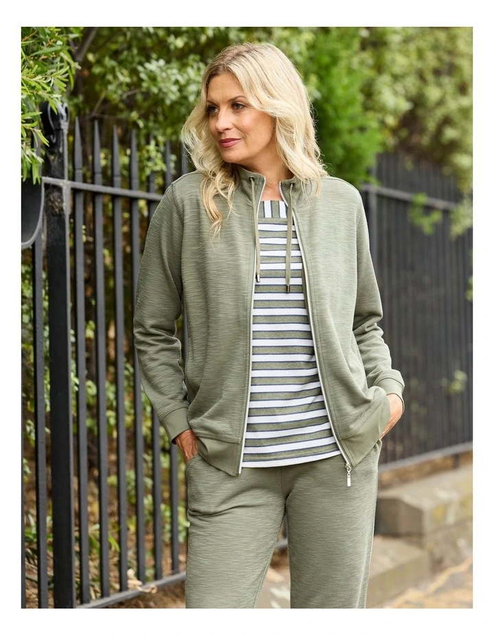 Retreat Top Stitch Zip Up Jacket in Olive image 6