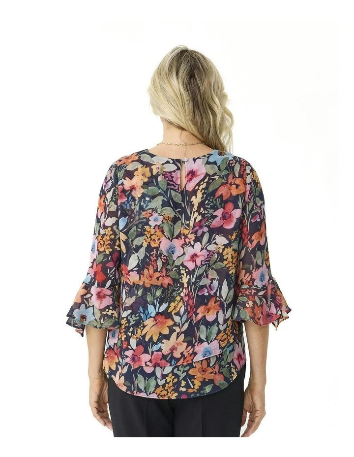 Helene Flounce Layered 3/4 Sleeve Top in Multi image 2