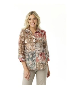 Freda 3/4 Sleeve Collared Shirt in Multi