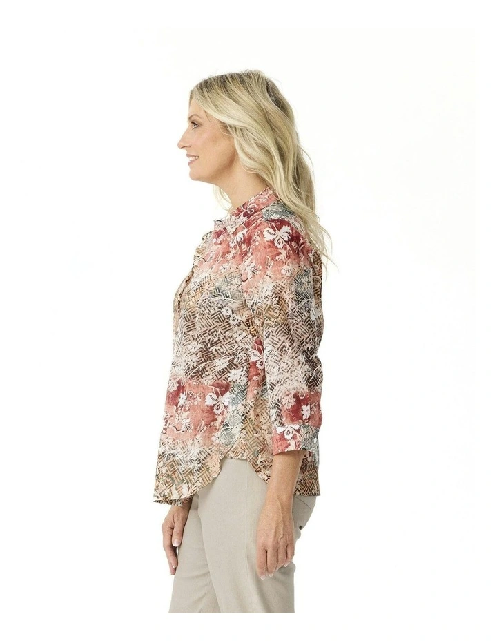 Freda 3/4 Sleeve Collared Shirt in Multi image 3