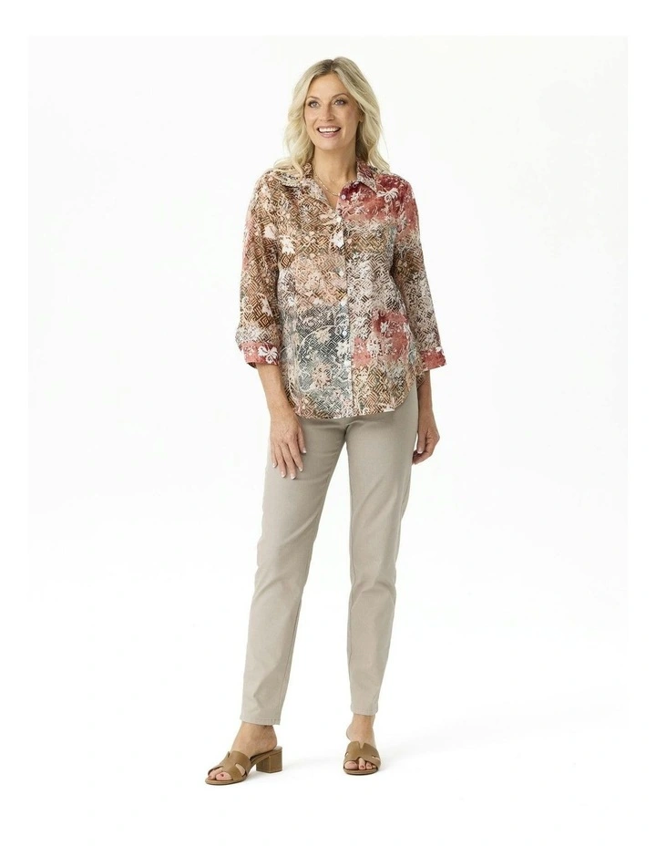 Freda 3/4 Sleeve Collared Shirt in Multi image 4