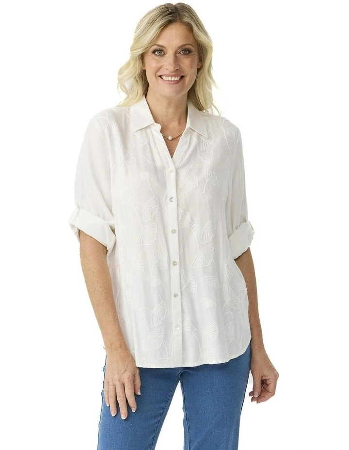 Vita Embroidered 3/4 Sleeve Soft Shirt image 1