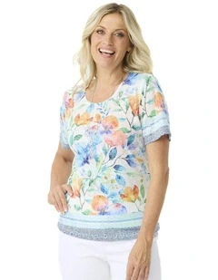 Romy Short Sleeve Burn Out Print Tee