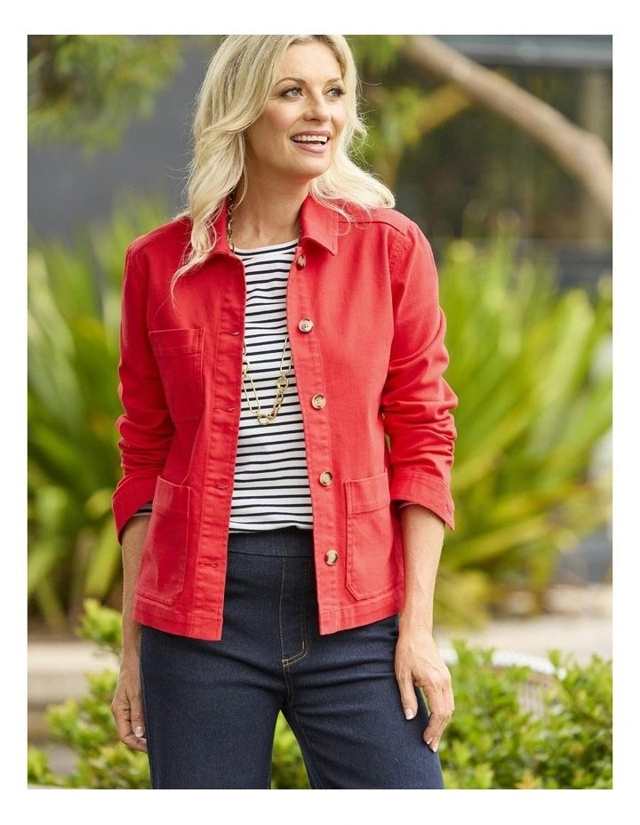Shelby Stretch Utility Jacket in Red image 5