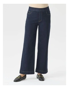 Tilly Wide Leg Pull On Long Jeans in Dark Navy