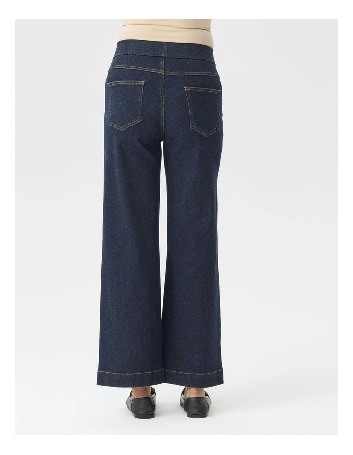Tilly Wide Leg Pull On Long Jeans in Dark Navy image 2