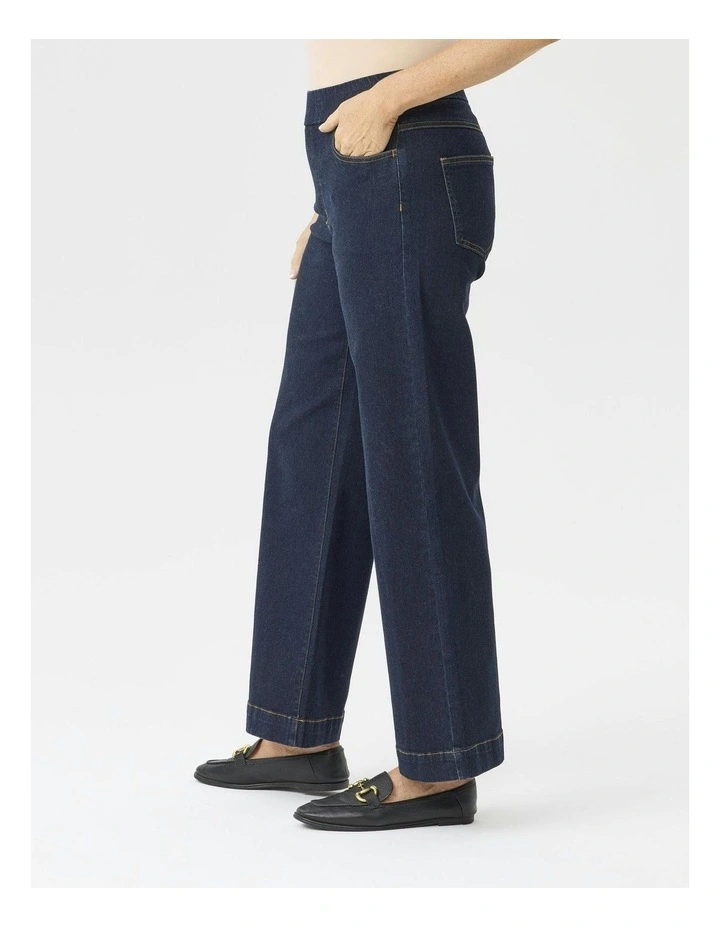 Tilly Wide Leg Pull On Long Jeans in Dark Navy image 3