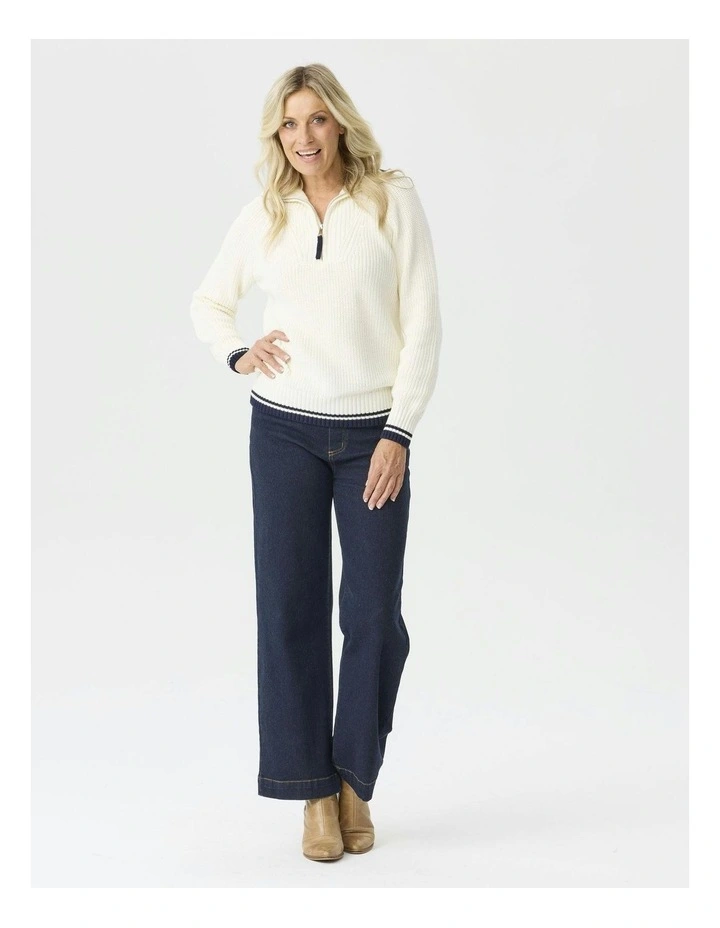 Tilly Wide Leg Pull On Long Jeans in Dark Navy image 4