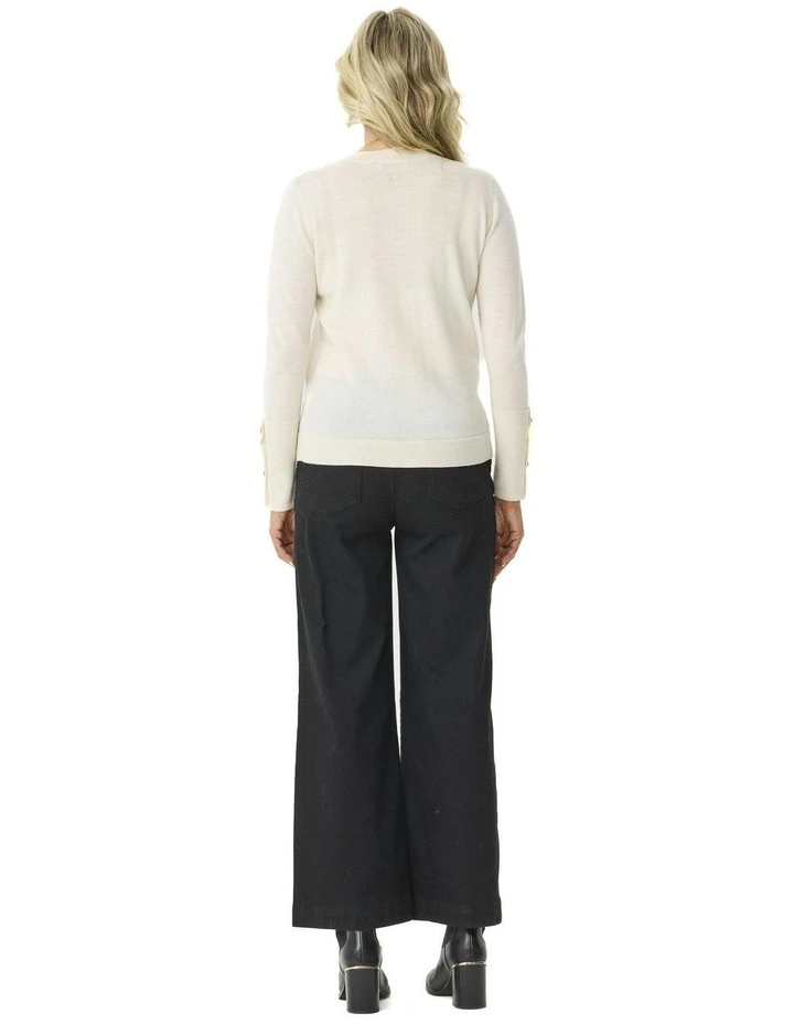 Tilly Wide Leg Pull On Long Jeans in Black image 2