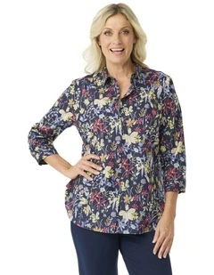 Vanessa 3/4 Sleeve Shirt in Navy Multi