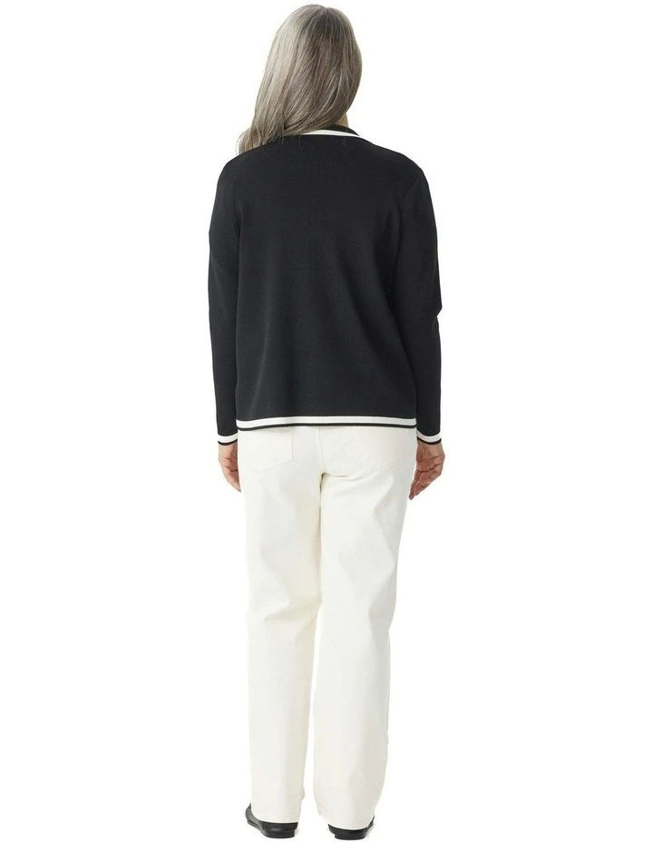 Otis Contrast Trim Zip Cardigan in Black image 2