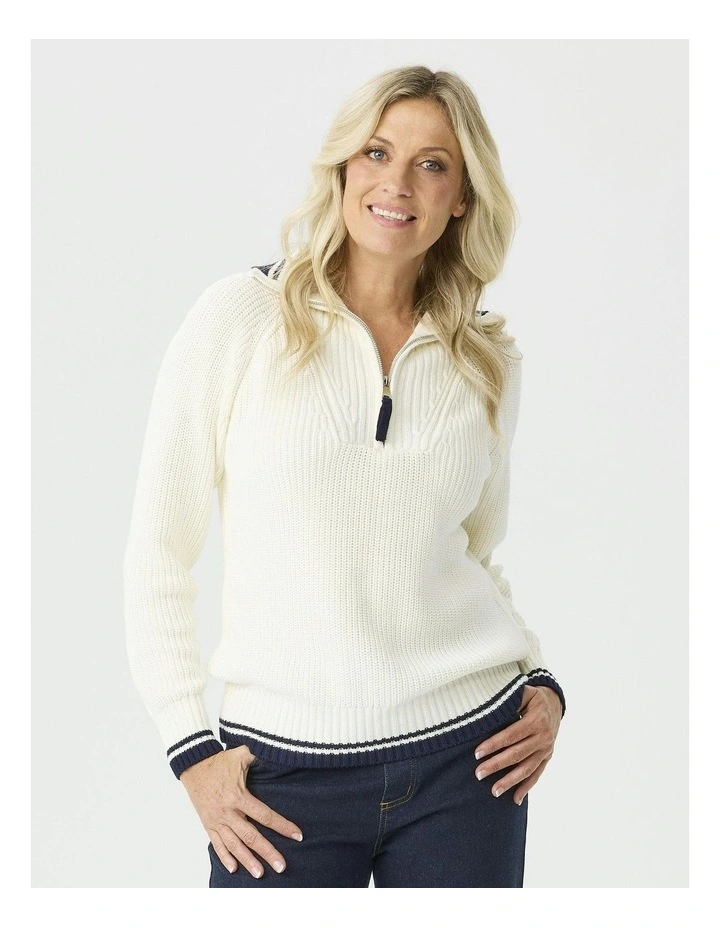 Cooper 1/4 Zip Sweater in Ivory image 1