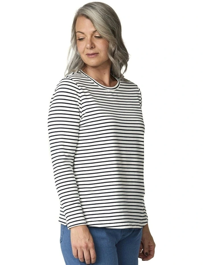 Caz Stripe Top in Navy Multi image 3