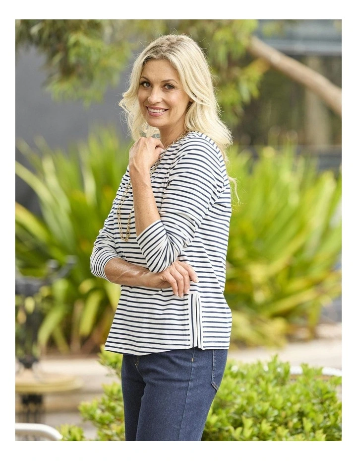 Caz Stripe Top in Navy Multi image 5