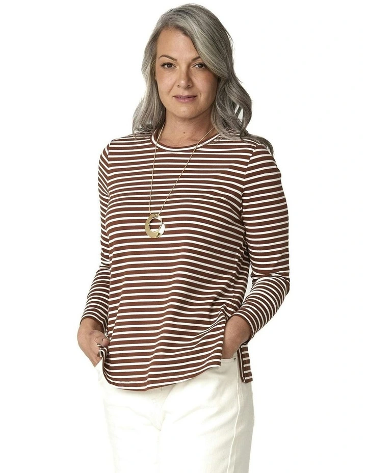 Caz Stripe Top in Rust image 1