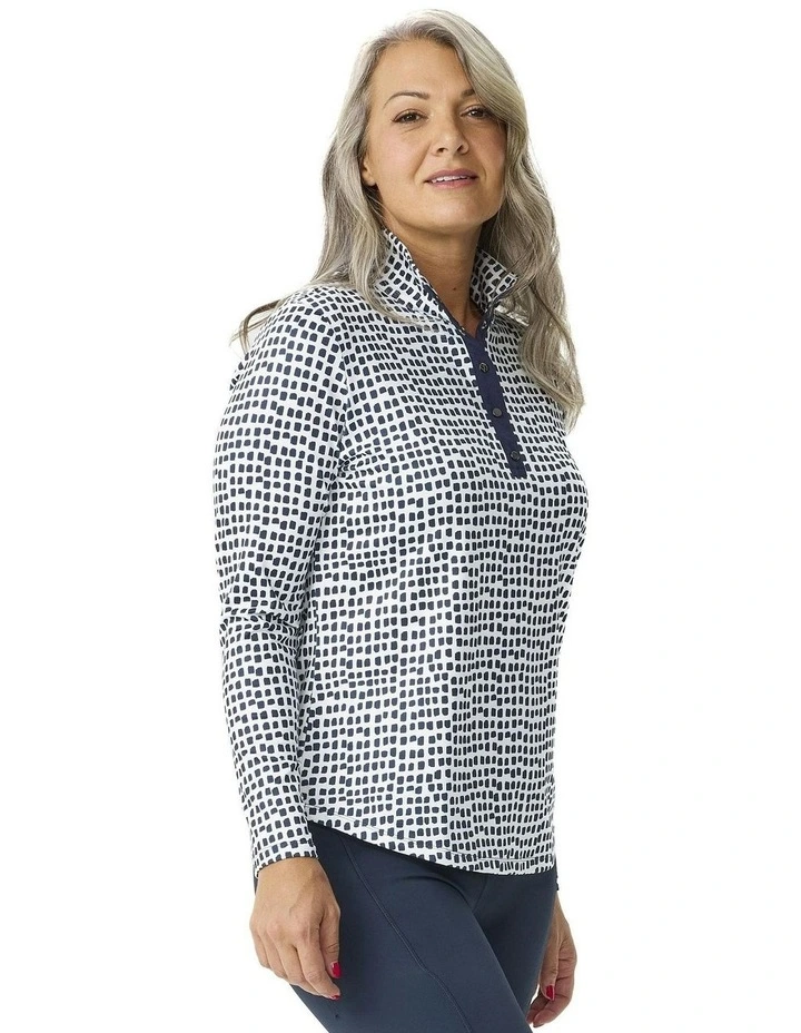 Escape Long Sleeve Stud Neck Polo Top in Assorted image 1