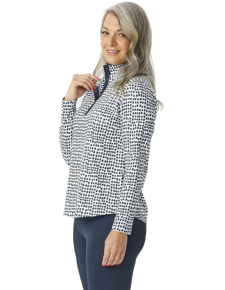 Escape Long Sleeve Stud Neck Polo Top in Assorted image 3