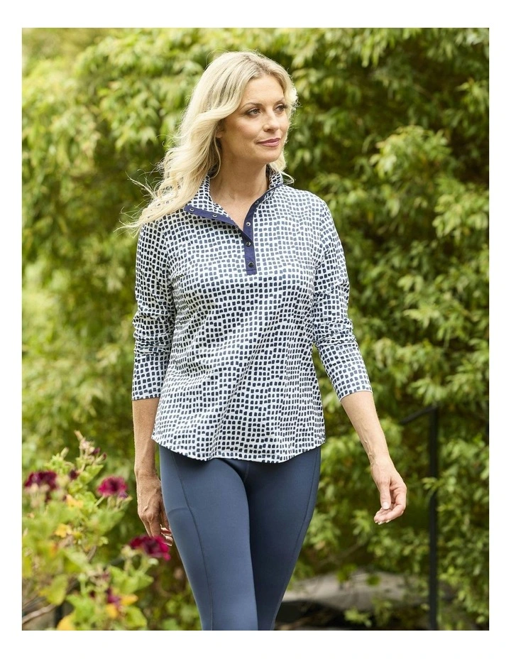 Escape Long Sleeve Stud Neck Polo Top in Assorted image 5